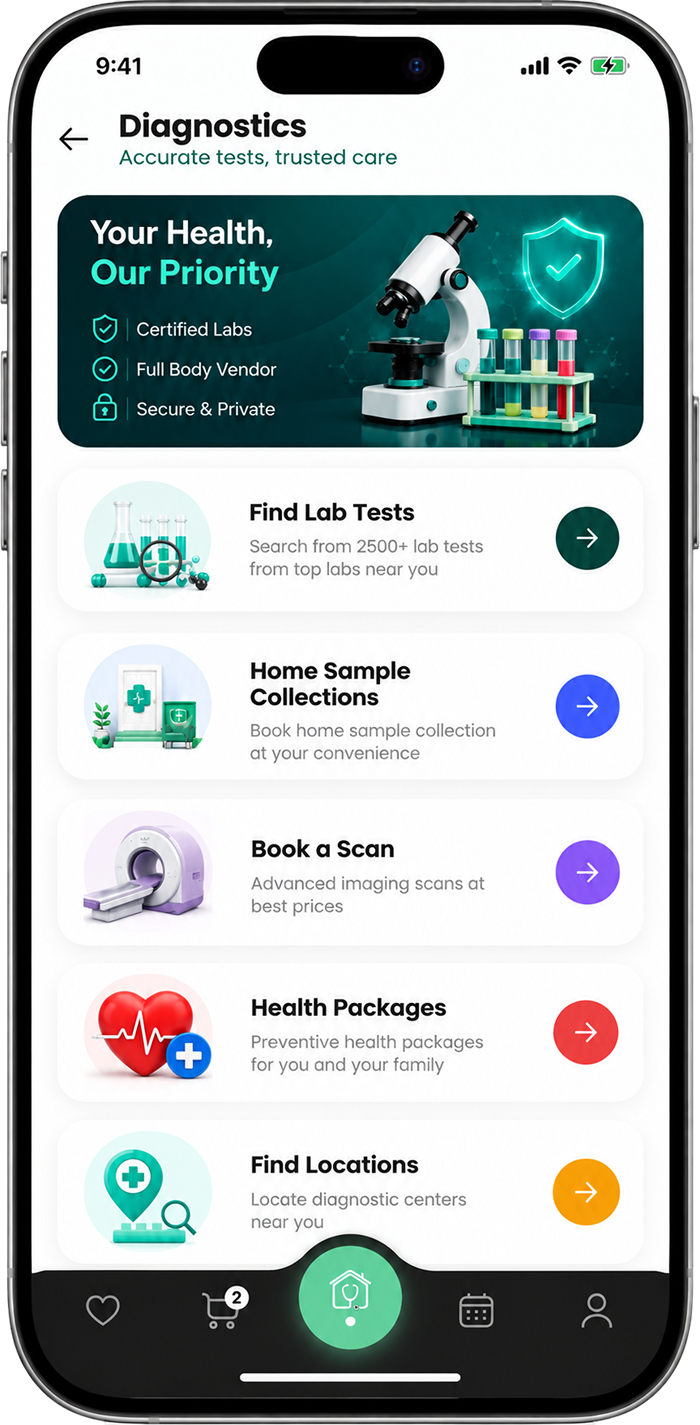Mysaa app — Diagnostics: book lab tests, scans and health packages
